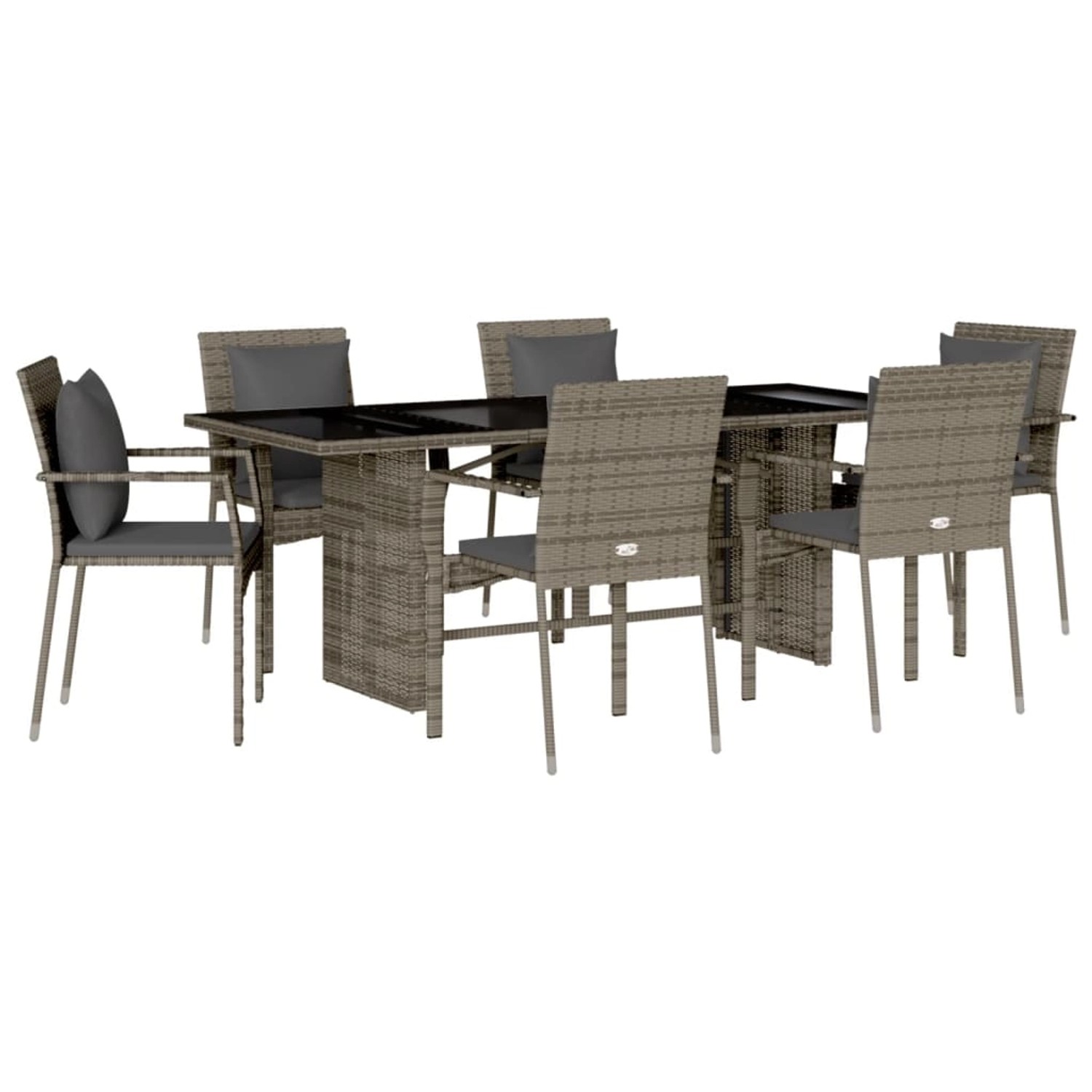vidaXL 7-Tlg Garten-Essgruppe mit Kissen Grau Poly Rattan 3213492 günstig online kaufen
