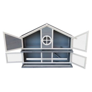 Graublauer Wiltec Kaninchenstall mit 2 Ebenen, 4 offenen Türen und Villendesign. Geräumige Hasenvilla für Nager.
