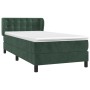 Dunkelgrünes Boxspringbett mit Matratze und Kopfteil, Samtbezug, 90x200 cm.
