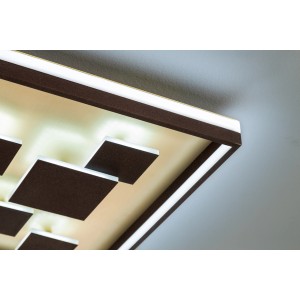 Moderne LED-Deckenleuchte Rico in Gold-Braun mit quadratischen Elementen und warmweißem Licht.
