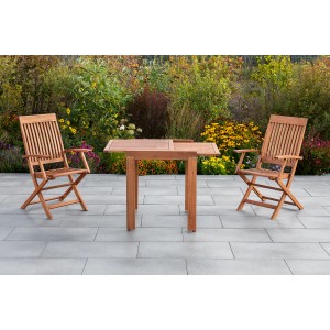 Merxx Comodoro Gartenmöbel-Set, 5-teilig: Klappsessel mit Auflagen und ausziehbarer Balkontisch aus Eukalyptusholz.