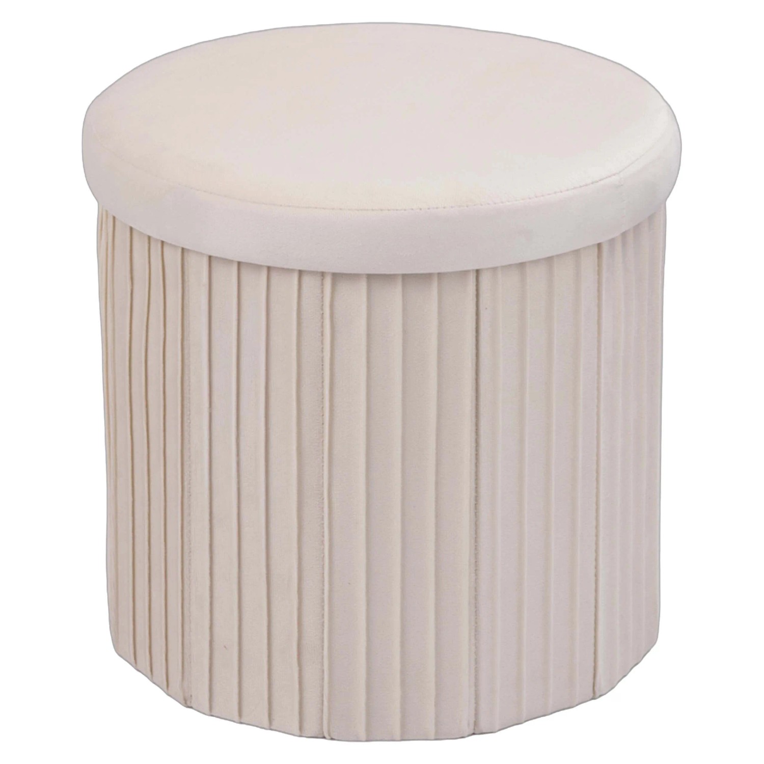 Relaxdays Sitzhocker Samt Creme mit Stauraum Faltbar Gepolstert 38 cm x ø 38 cm 1,4 kg