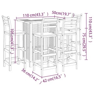 vidaXL 5-tlg. Gartenbar-Set aus Akazienholz mit Tisch und 4 Hockern. Ideal für Garten und Terrasse.