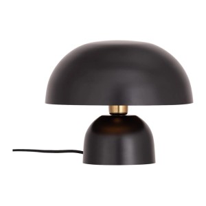 Schwarze Vente-unique Tischlampe Sidney, 31 cm, in Pilzform aus Metall mit Messing-Akzent. Moderne Innenleuchte.