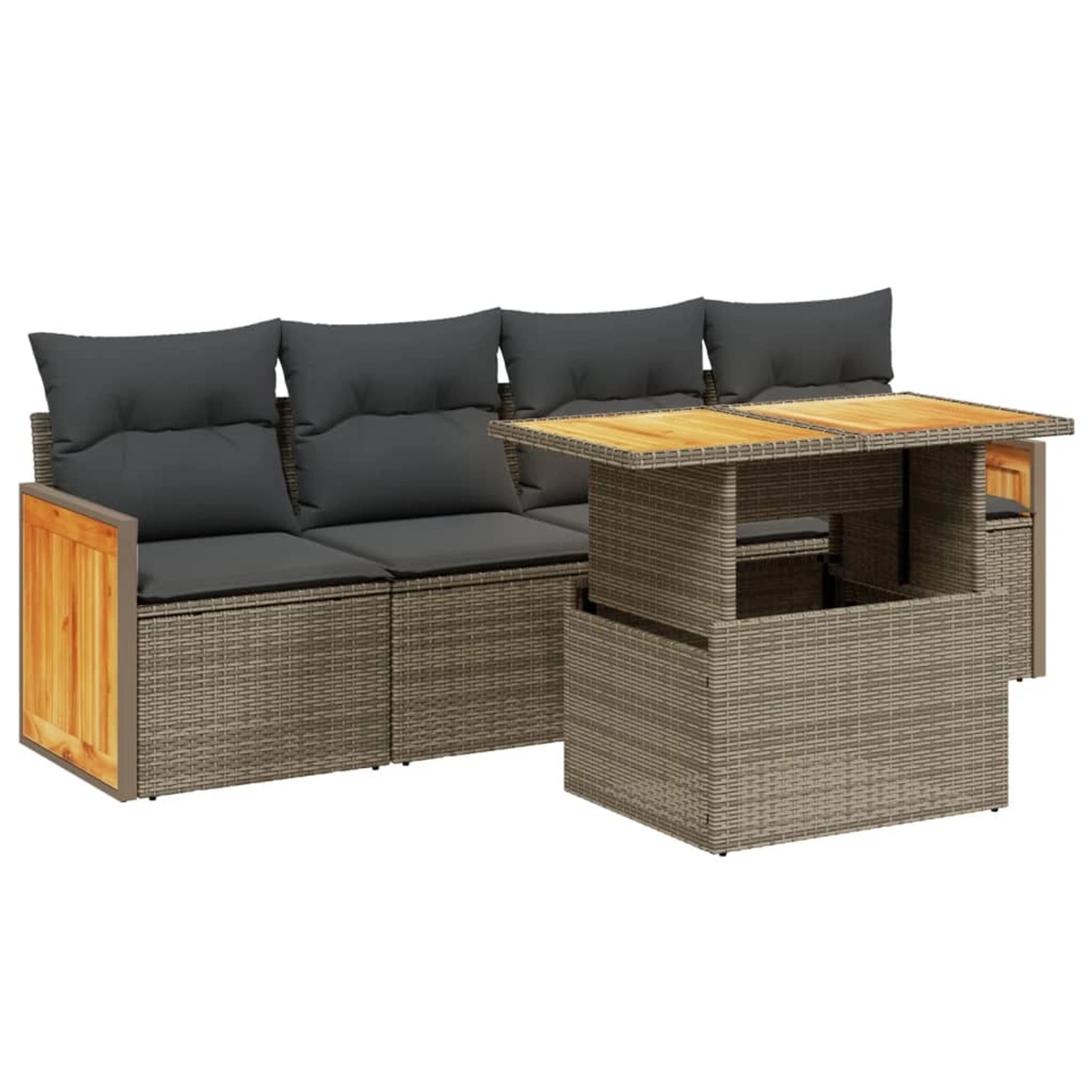 vidaXL 5-Tlg Garten-Sofagarnitur mit Kissen Grau Poly Rattan 3273839 günstig online kaufen