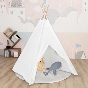 vidaXL Kinder Tipi-Zelt mit Tasche Pfirsichhaut Weiß 120x120x150 cm 80271