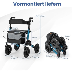 Costway Rollator mit Luftbereifung Faltbar 7-Fach Höhenverstellbar Blau