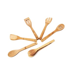 Relaxdays Küchenhelfer Set 7 Tlg. Bambus Natur Kratzfest Schonend 30 cm 22,5 cm x 8,5 cm 0,6 kg