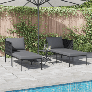 Doppel-Sonnenliege Anthrazit mit Kissen, Stahlgestell, für Garten oder Terrasse.