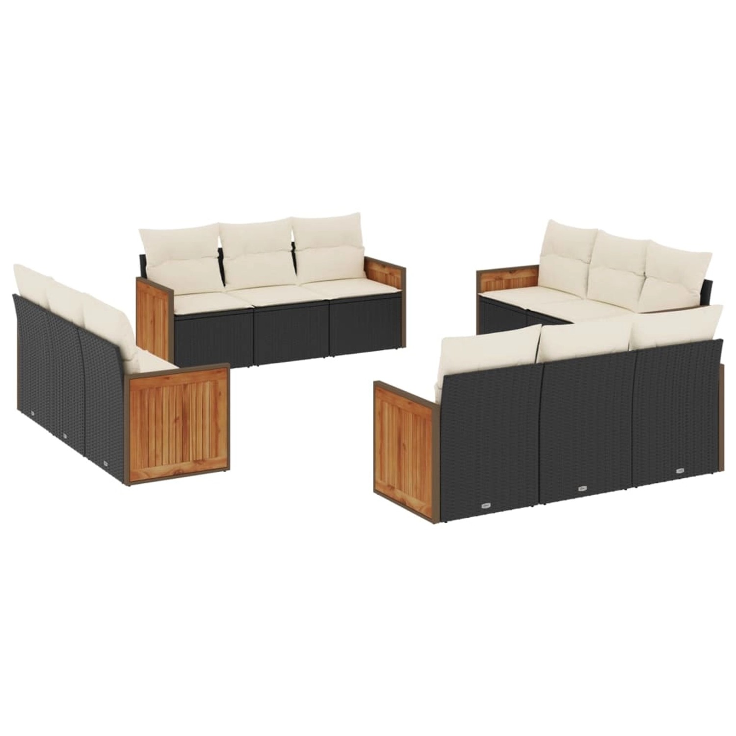 vidaXL 12-Tlg Garten-Sofagarnitur mit Kissen Schwarz Poly Rattan 3259914 günstig online kaufen
