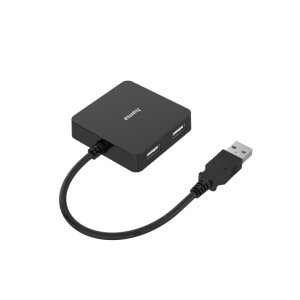 Schwarzer Hama USB-Hub mit 4 USB 2.0 Ports und integriertem Kabel für Computer & Multimedia Zubehör.