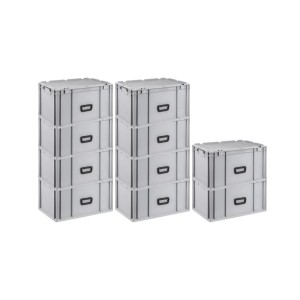 SuperSparSet: 10 graue Euroboxen NextGen Portable, 65 Liter, als Stapel- und Transportbehälter.