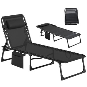 Outsunny Sonnenliege Klappbar Gartenliege mit Kopfkissen bis 120 kg Schwarz