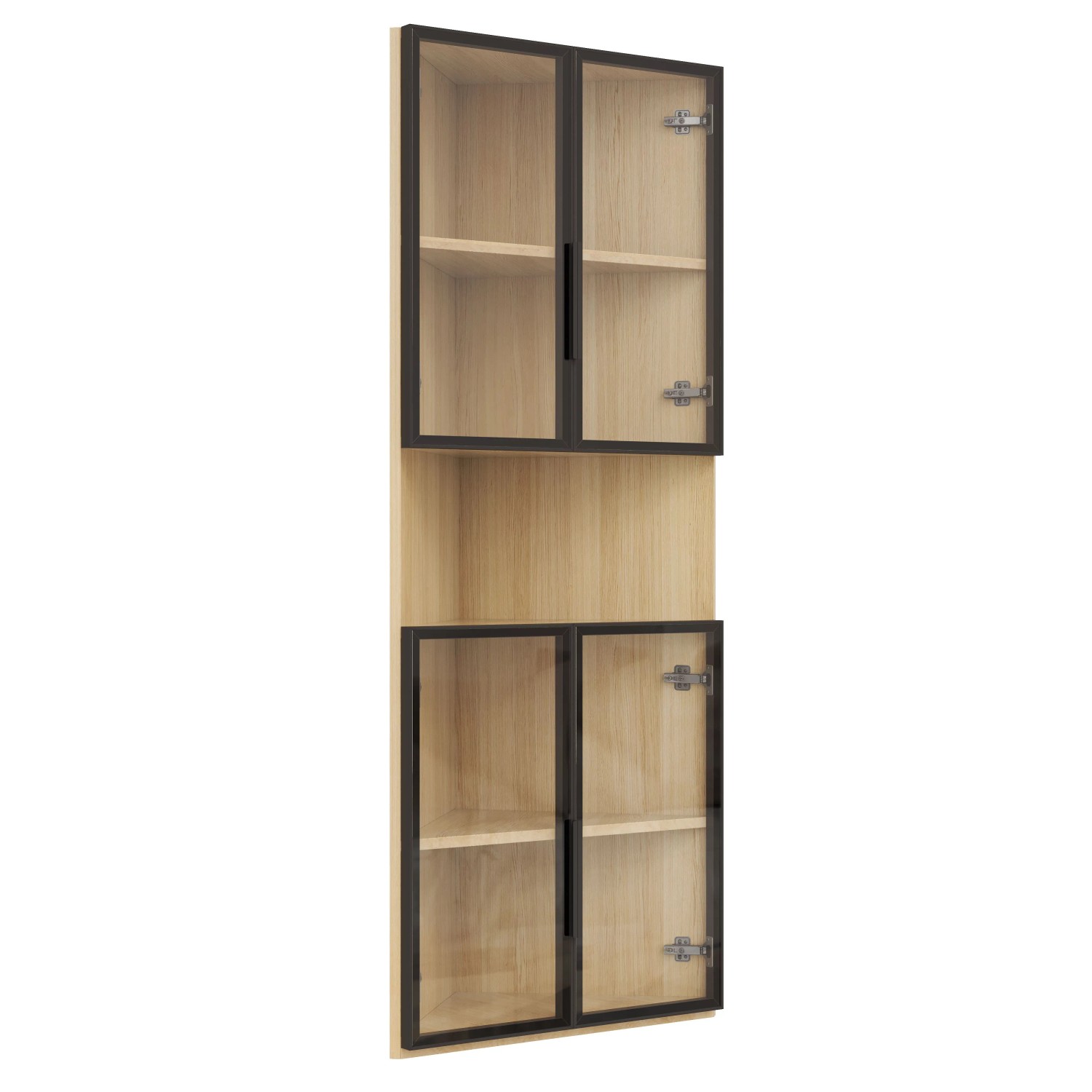 okwish Vitrinenschrank mit LED Lichtleiste Glas Türen Wohnzimmer 62x32x160cm Natur