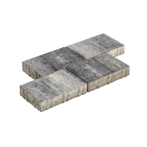 Vier Diephaus Mika Pflastersteine, weiß-schwarz nuanciert, 30x20x6 cm, mit strukturierter Oberfläche für Terrasse & Garten.