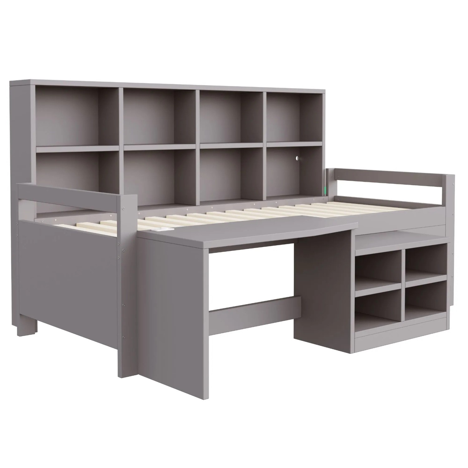 Merax Jugendbett 90x200 cm Schreibtisch LED Stauraum Grau