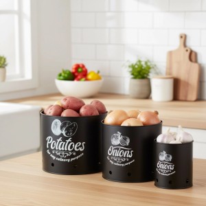 Relaxdays Aufbewahrungsbox 3er Set Stahl Schwarz Stapelbar mit Bambusdeckel