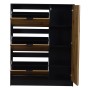 Merax Schuhschrank 100x130 cm, schwarz mit 3 geöffneten Naturholz-Klappen und offenem Türfach.