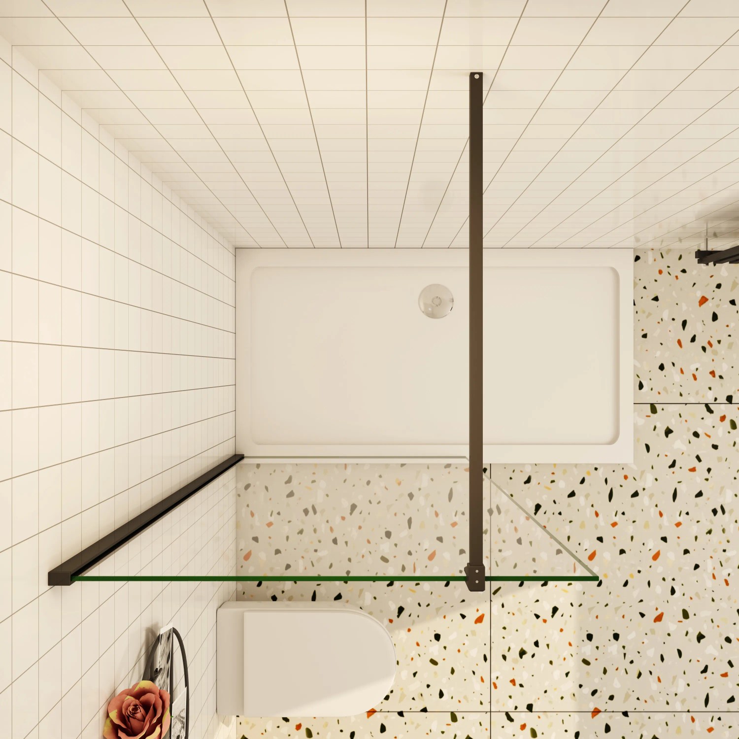 AICA Walk In Duschwand mit schwarzem Rahmen, 160x200cm, 8mm NANO Glas Duschtrennwand.