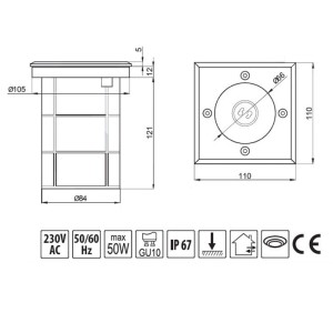 SOTECH Bodeneinbaustrahler ALFA Edelstahl Eckig 110 x 110 mm