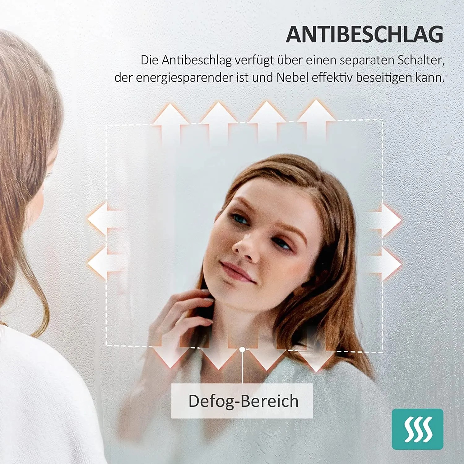 Emke Badspiegel 100x60 mit LED-Beleuchtung und Anti-Beschlag Funktion.