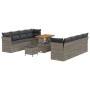 Graues 11-tlg. vidaXL Garten-Sofa-Set aus Poly Rattan mit Tisch und Hockern für den Garten.