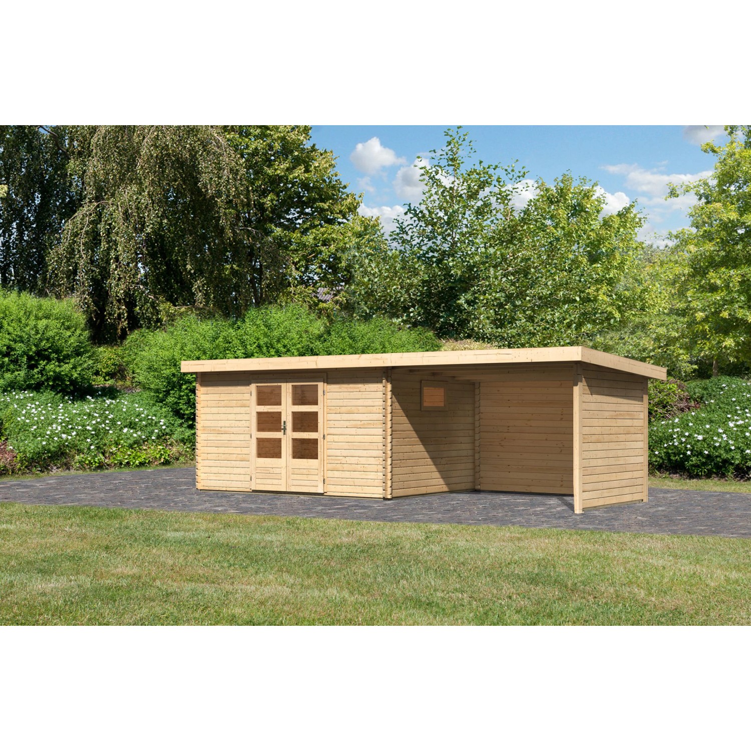 Karibu Holz-Gartenhaus Jeebel Natur Pultdach Unbehandelt 372 cm x 282 cm günstig online kaufen