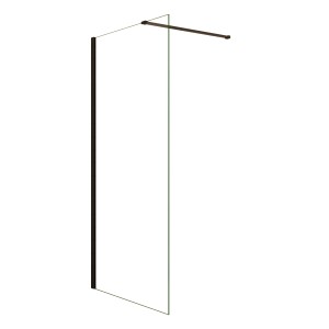 AICA Walk In Duschwand mit schwarzem Rahmen und Stabilisator, 8mm ESG-Glas