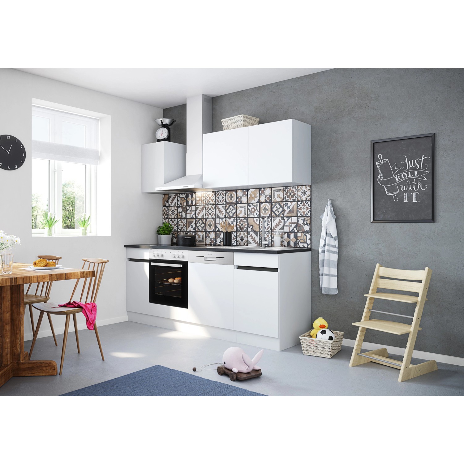 Optifit Küchenzeile/Küchenblock OPTIkombi Luca932 ohne E-Geräte 210 cm Breite Weiß