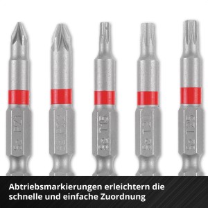 Einhell Bit-Set 10-teilig, Bits mit PH, PZ, TX und HEX Profilen im Detail.