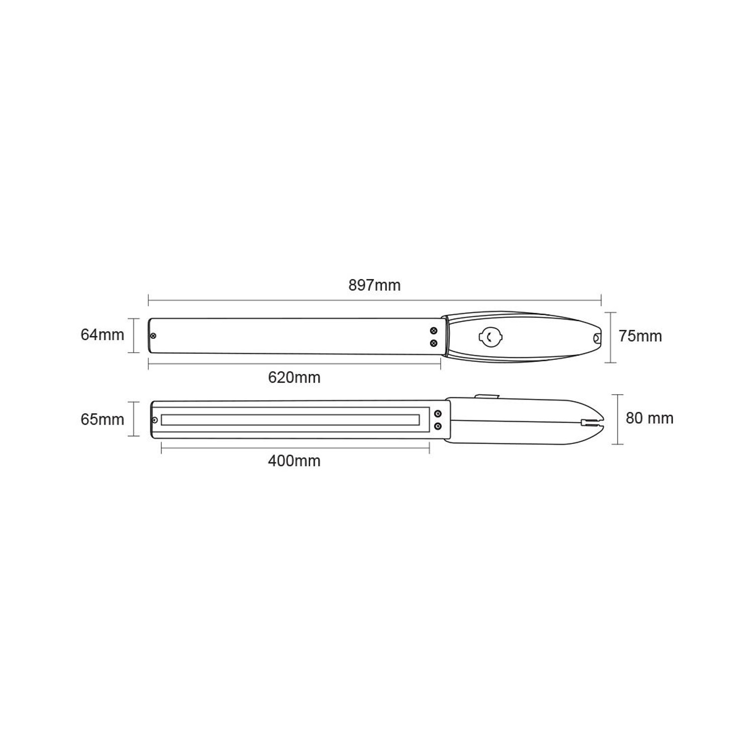 Skizze des Casanoov Drehtorantrieb Hicker B200 mit Maßangaben für Gartentore.
