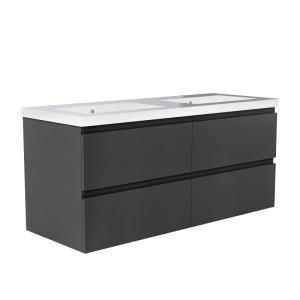 AICA Waschtisch mit Unterschrank, 120 cm, anthrazit matt, mit zwei Waschbecken und vier Schubladen.