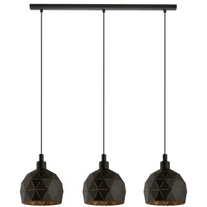 Eglo Pendelleuchte Roccaforte, 3-flammig, schwarz-goldene Hängelampe im modernen Design.