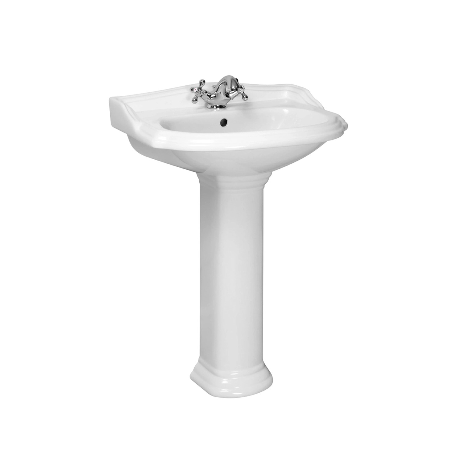 Kerra Nostalgie Waschbecken Retro KR-12 Weiß Glänzend mit Säule