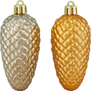 Baumschmuck-Set: 6 Tannenzapfen in Braun und Kupfer, glänzender, dekorativer Baumbehang.