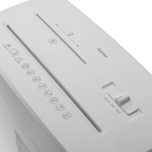 Weißer Hama Aktenvernichter Prime M50CD-W mit Schredder-Funktion und Bedienelementen.