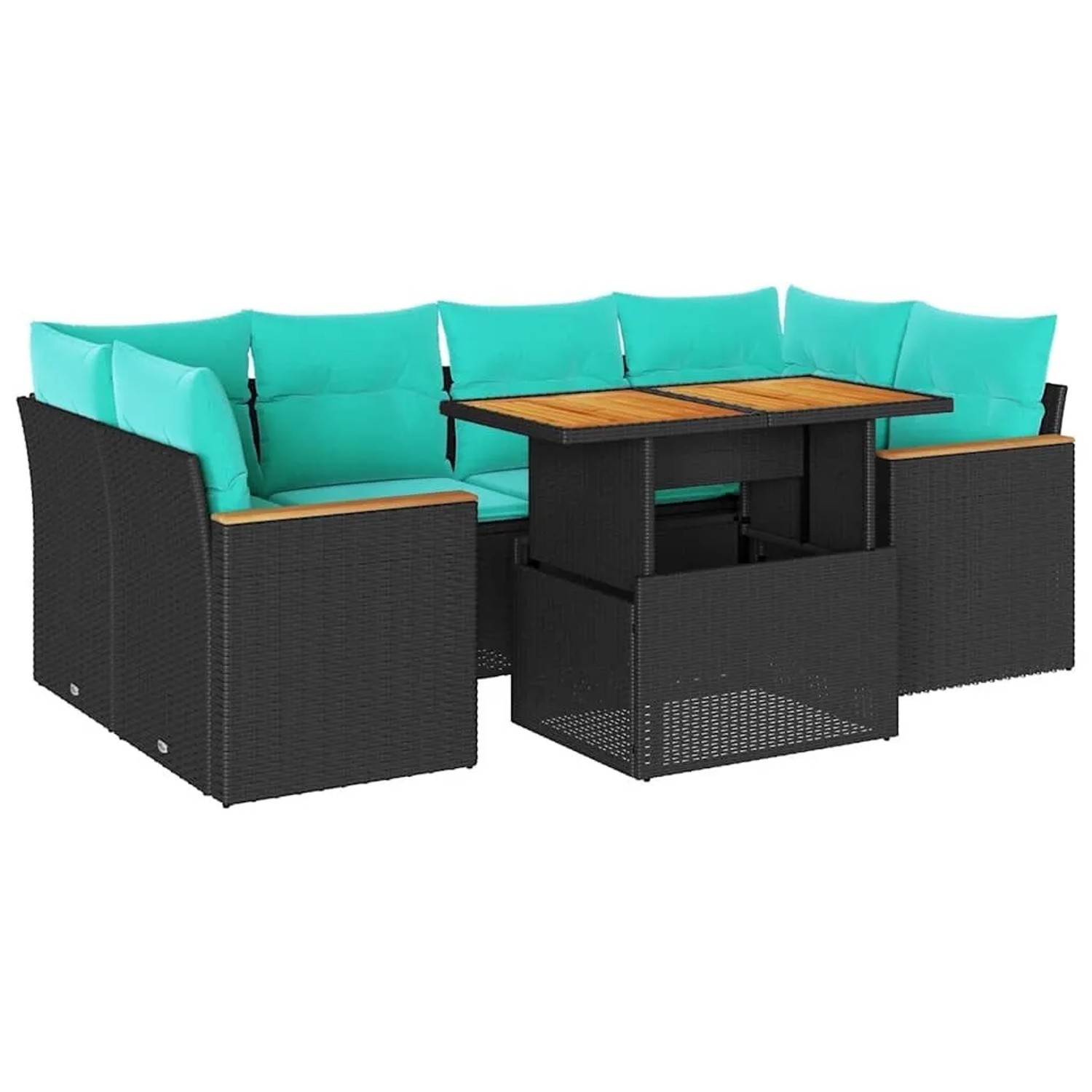 vidaXL 7 Tlg Garten-Sofagarnitur mit Kissen Schwarz Poly Rattan 3327452