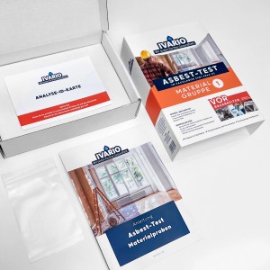 Ivario Asbesttest Materialgruppe 1 Standard: Test-Set mit Box, Anleitung und Analyse-ID-Karte.