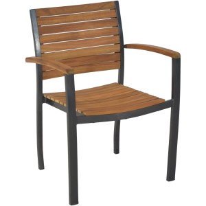 Merxx Stapelsessel aus Akazienholz und Aluminium, Teil des 7-teiligen Gartenmöbel-Sets Santorin.