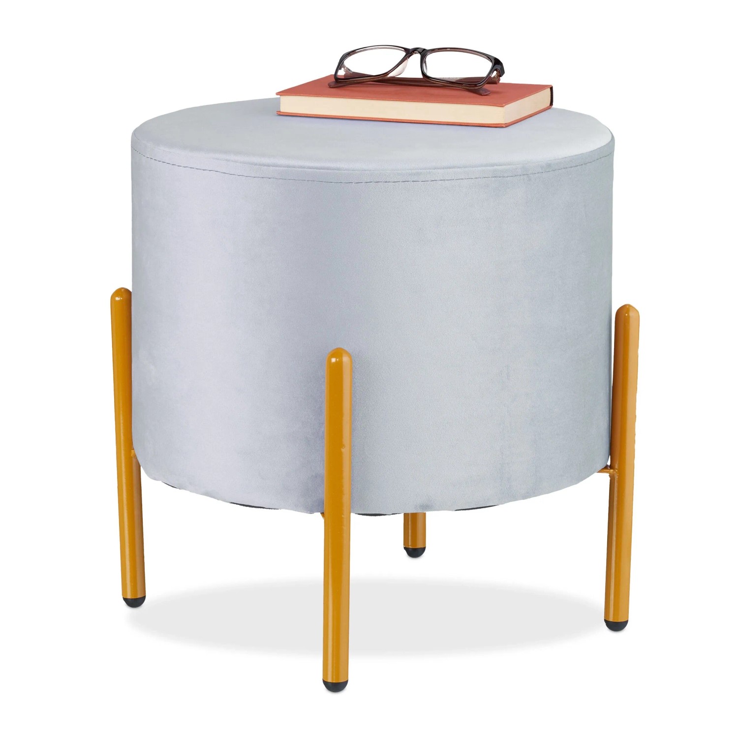 Relaxdays Hocker Samt Grau Gepolstert 39 cm x 37 cm 3,2 kg