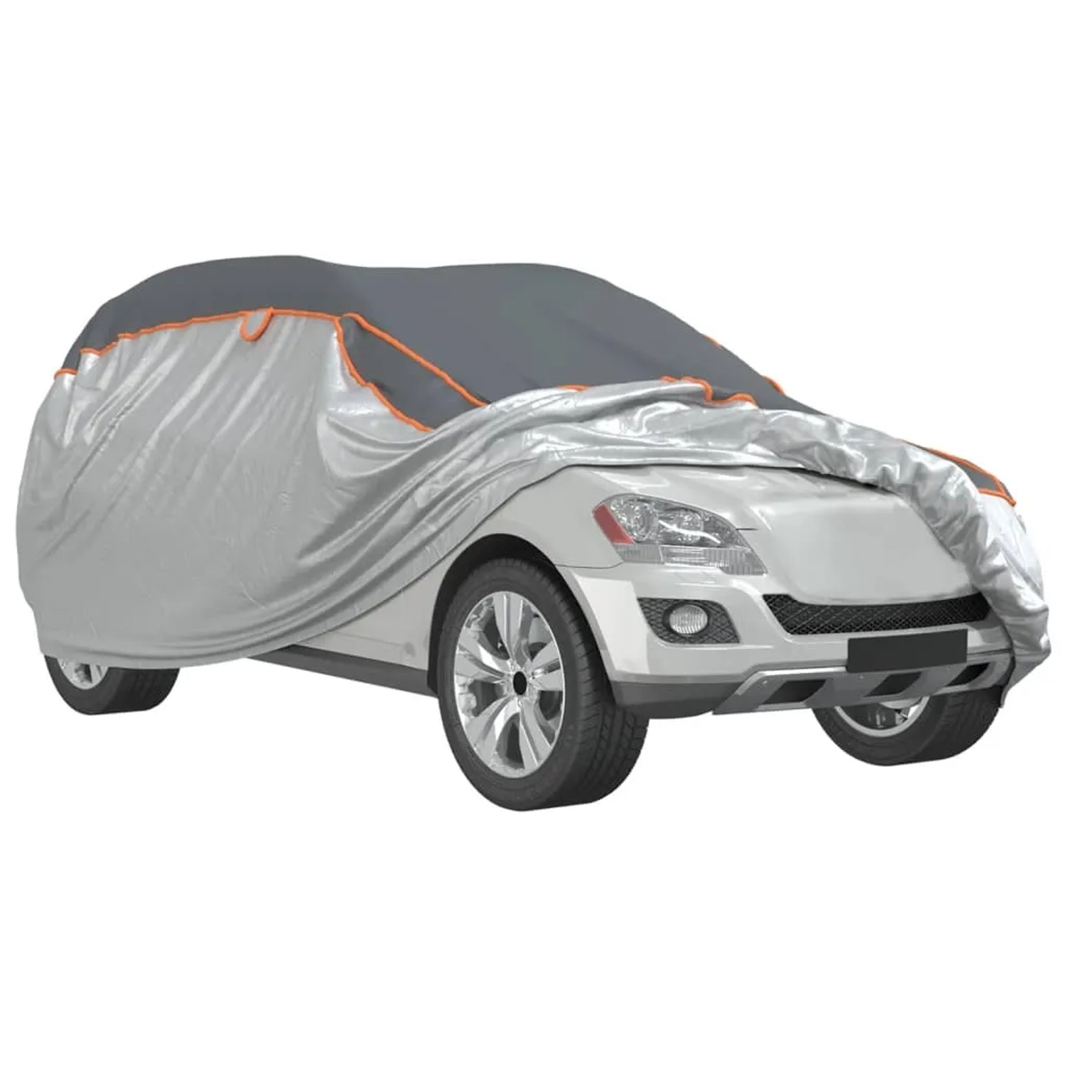 Graue & silberne Autoabdeckung für SUV (XL) als Frostschutz und Hagelschutz.