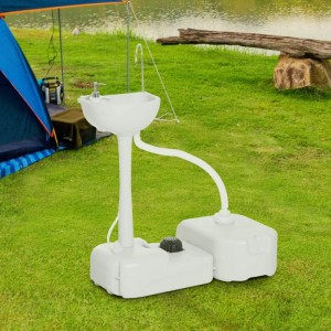 Outsunny Camping Waschbecken, hellgrau, mit Wasser- und Abwassertank. Ideal für Camping & Outdoor.