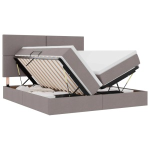 vidaXL Bett mit LED-Lichtleisten mit Kopfteil Taupe 200 x 200 cm Stoff 3372830