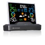 Bresser Funk-Wetterstation mit rahmenlosem Display, das Temperatur, Luftfeuchtigkeit und Wettervorhersage anzeigt.