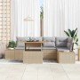 Beiges 6-tlg. vidaXL Garten-Sofa-Set aus Poly Rattan mit Tisch und Stauraum.