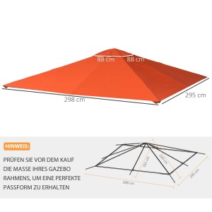 Outsunny Pavillon Ersatzdach in Orange mit Maßangaben. Sonnenschutz für Pavillons.