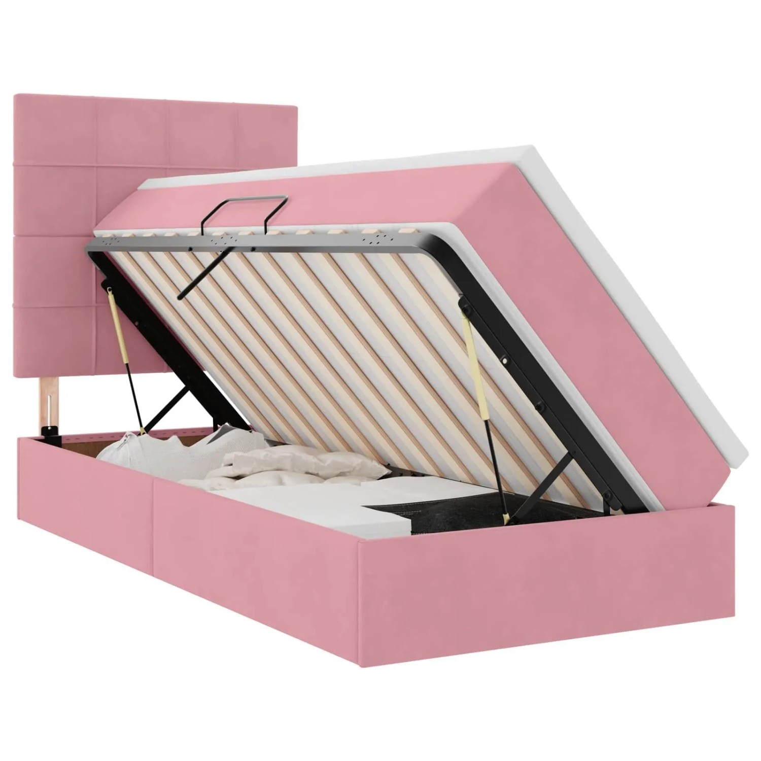 vidaXL Bett mit Stauraum und LED mit Matratze Rosa 90 x 190 cm Samt 3372638