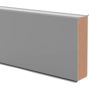 Sockelleiste Cubu flex life, Platinsilber, 60mm hoch, mit weichen Dichtlippen.