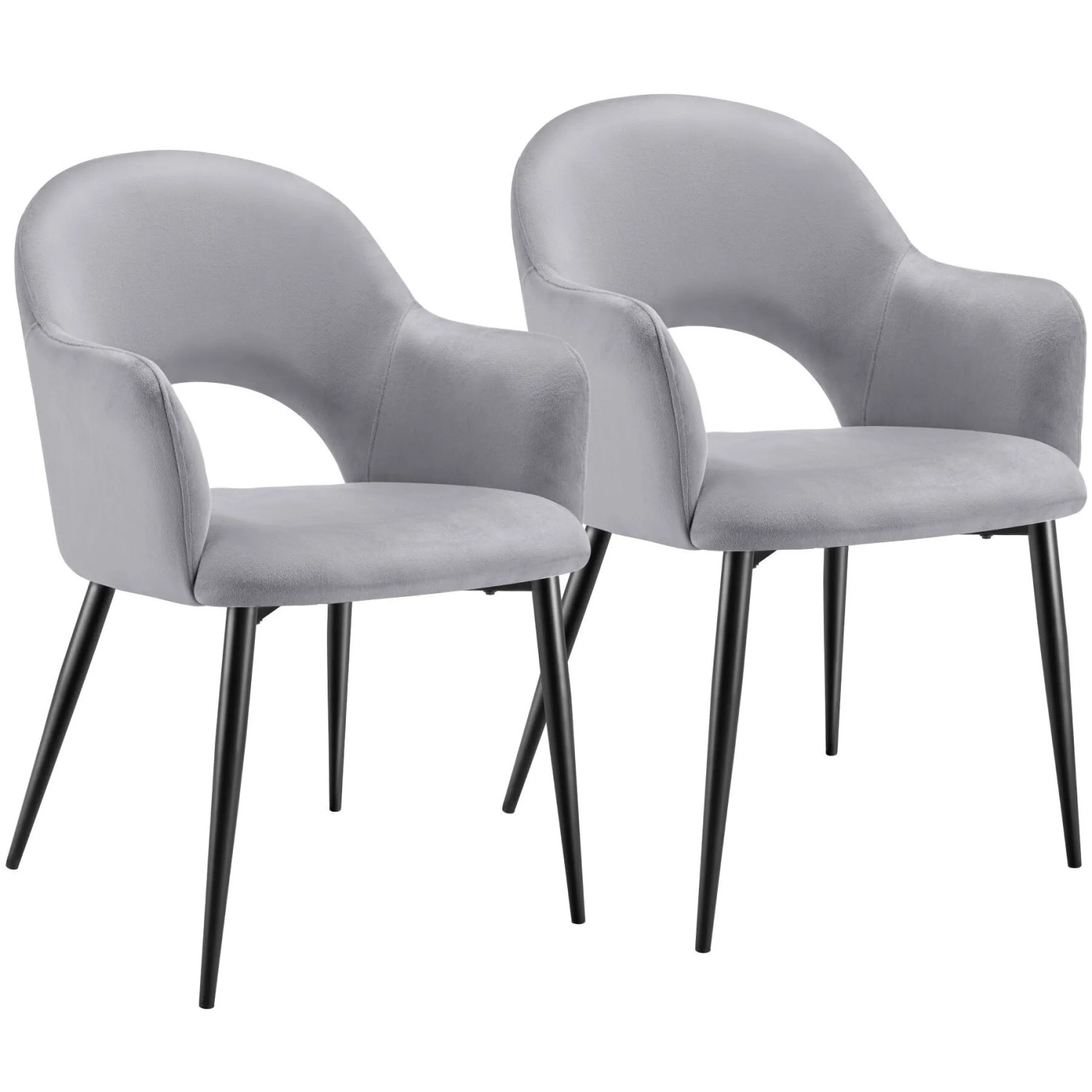 Tectake Armlehnstuhl Sachel In Samtoptik  Gepolstert Durchgehende Lehne 2Er Set 61 50 x 57 x 87 50 cm Hellgrau