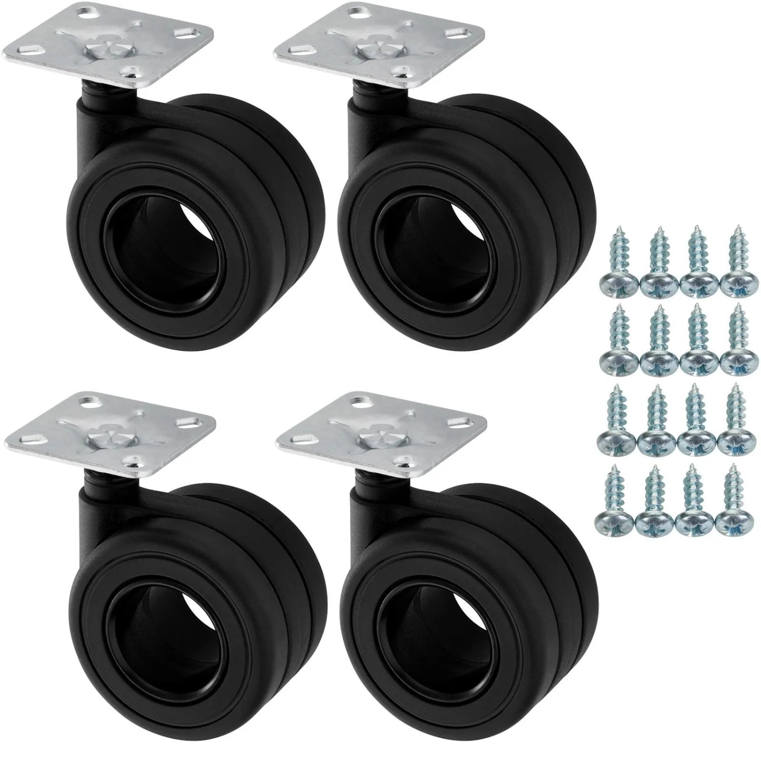 SOTECH 4er Set Doppel Möbelrolle KÖLN Ø65 mm Schwarz inkl. Befestigungsschrauben